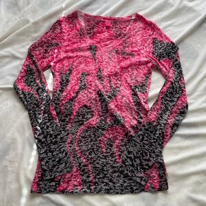 Vintage Y2K grunge biker Easyriders flame burnout pink & black mesh long sleeve